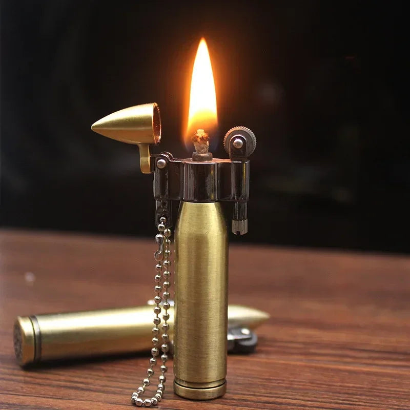 Retro Bullet Kerosene Lighter Metal Keychain Cigarette Smoking Accessories