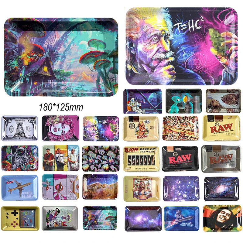 Colorful Metal Rolling Tray Smoking  Accessories Container 180*125mm
