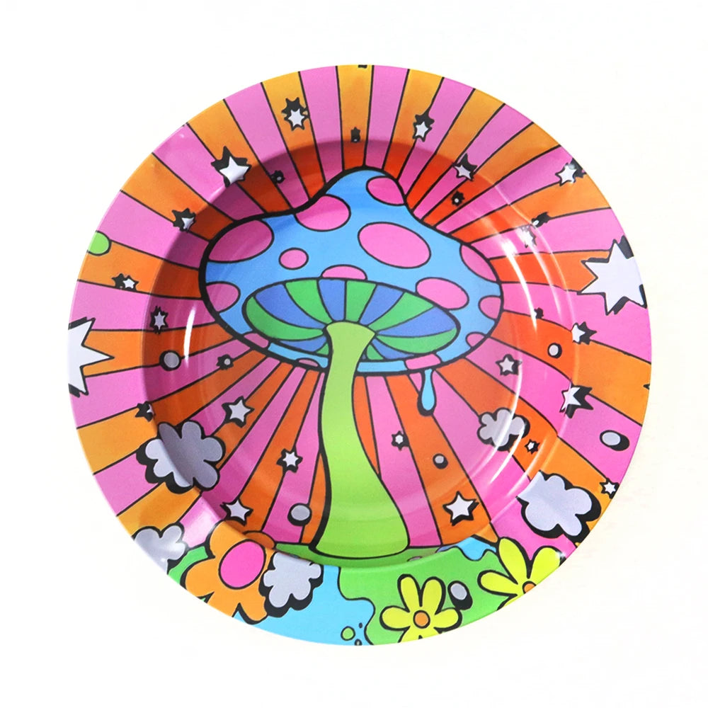 Cartoon Metal Rolling Tray - round Tobacco Herb Ashtray Creative Cigarette Holder Smoking Accessories
