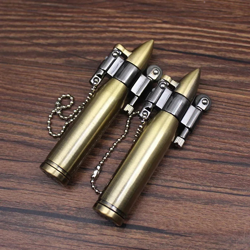Retro Bullet Kerosene Lighter Metal Keychain Cigarette Smoking Accessories