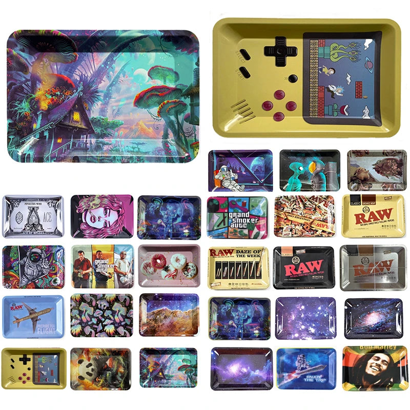 Colorful Metal Rolling Tray Smoking  Accessories Container 180*125mm