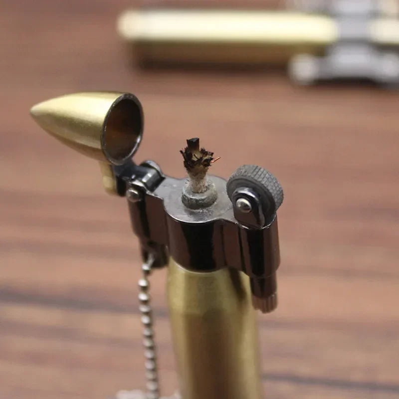 Retro Bullet Kerosene Lighter Metal Keychain Cigarette Smoking Accessories